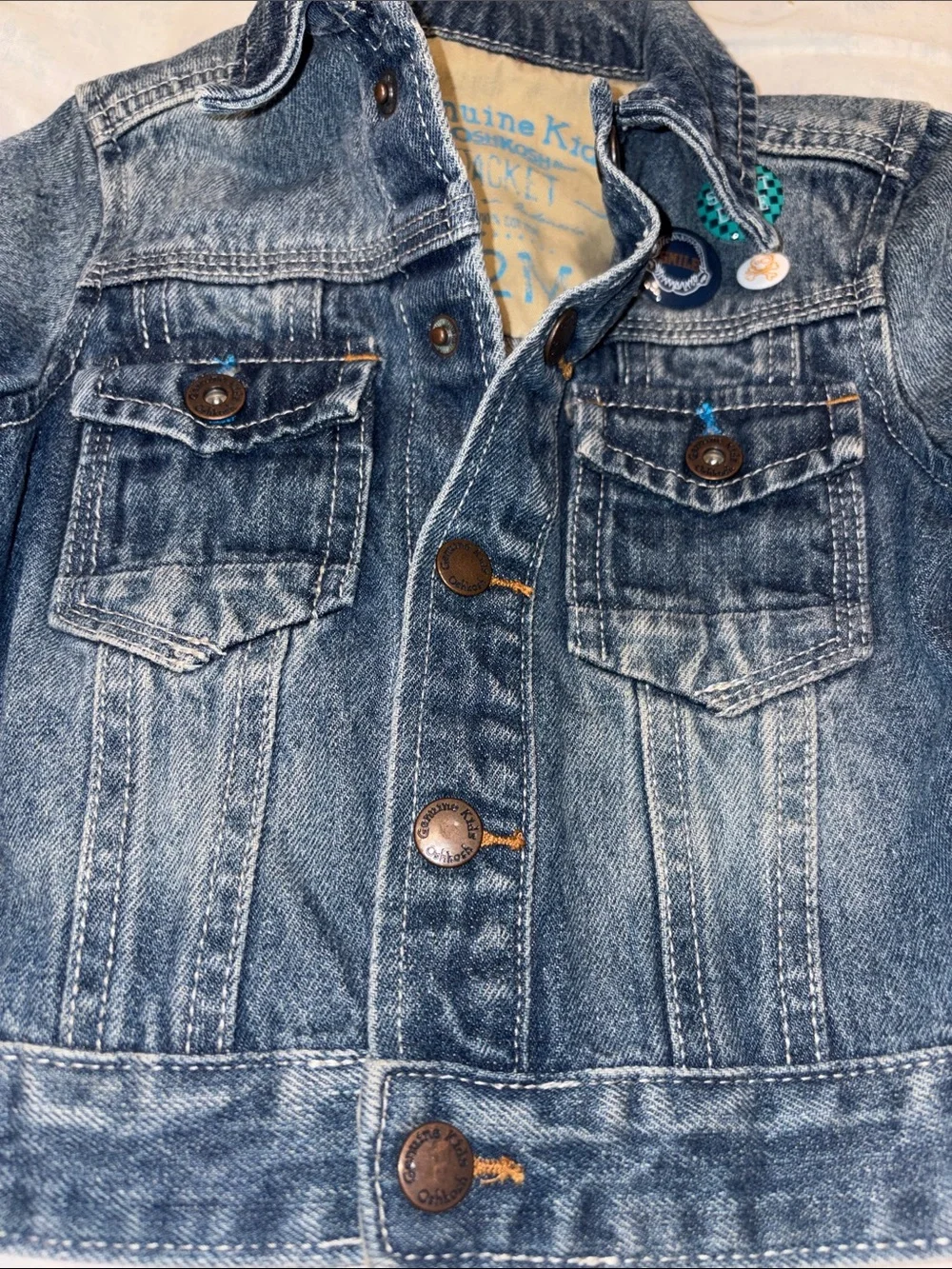 OshKosh Genuine Kids Denim Jacket - Blue 100% Cotton Size 12 Mths